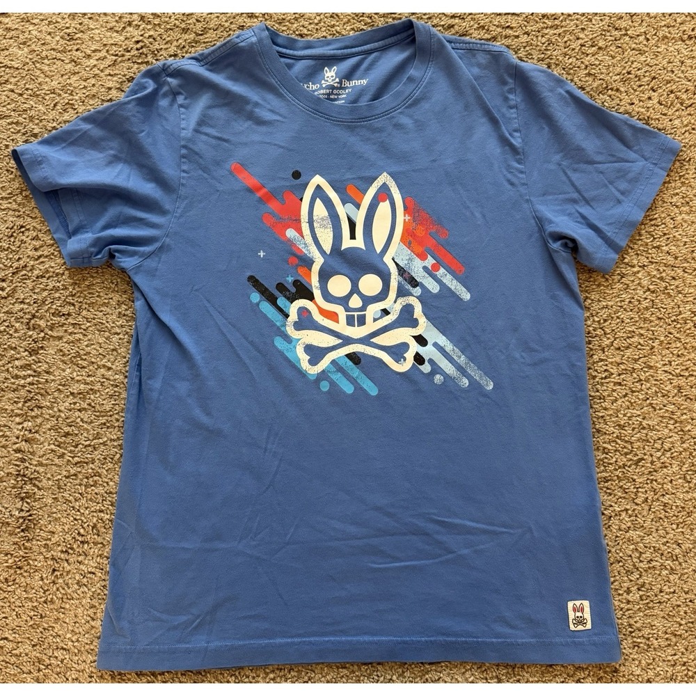 Psycho Bunny Graphic Logo Shirt Sleeve T-Shirt Size 5/ Med By Robert Godley Blue